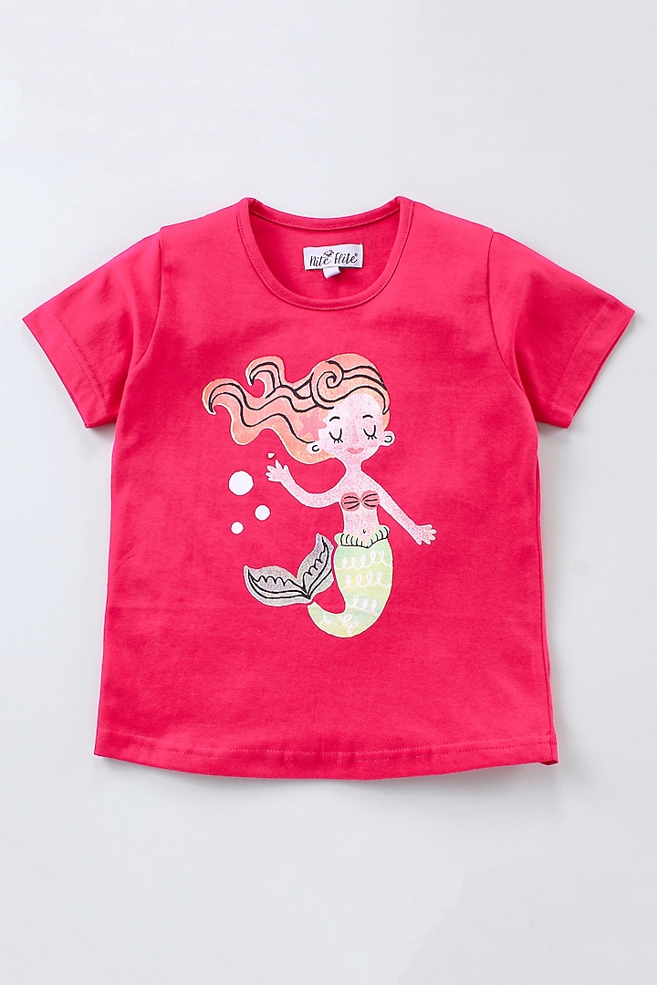Pink Graphic Printed Night Wear For Girls by Nite Flite at Pernia's Pop Up Shop