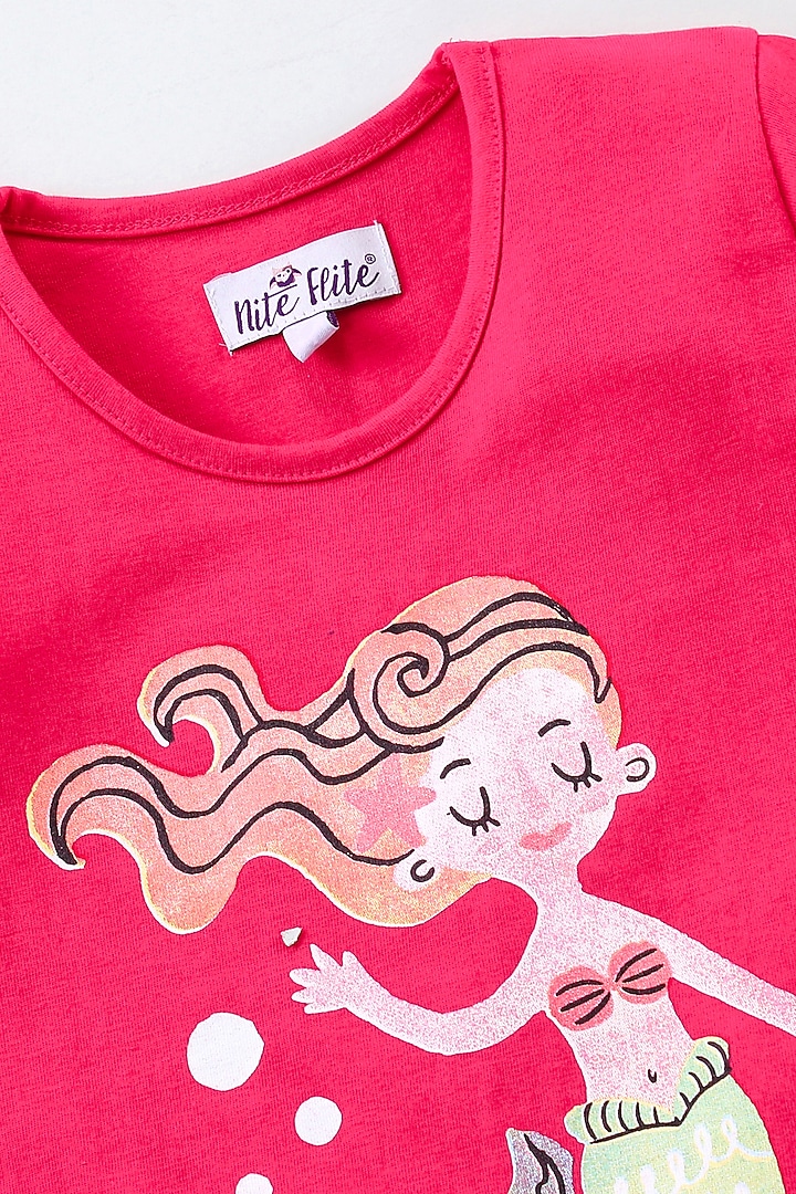 Pink Graphic Printed Night Wear For Girls by Nite Flite at Pernia's Pop Up Shop