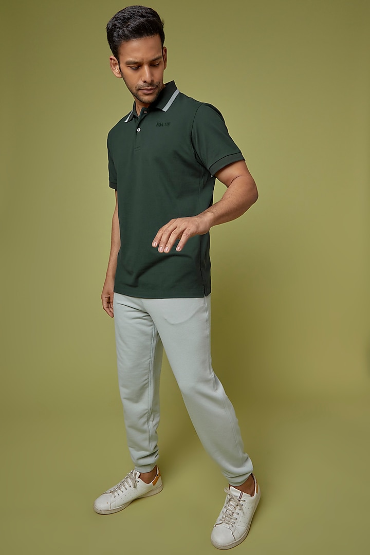 Army Green Pique Supema Cotton Polo T-Shirt by No Grey Area