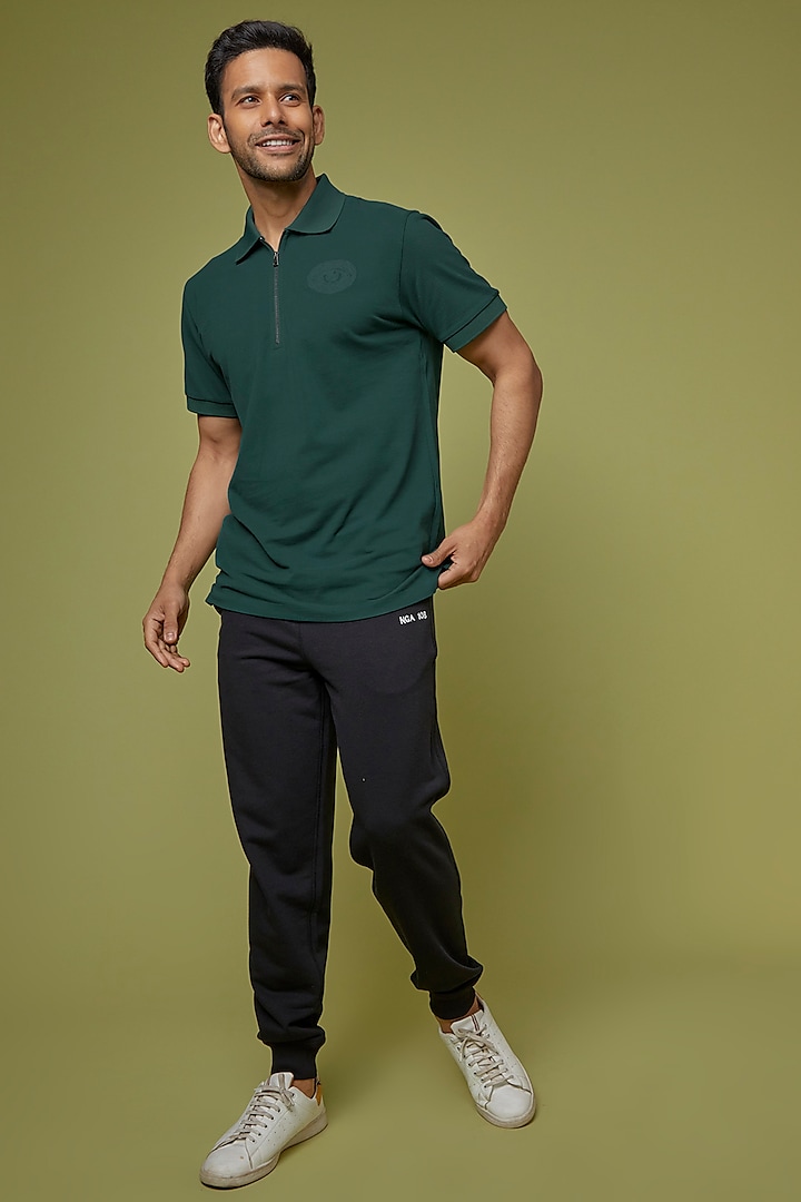 Dark Sea Green Pique Supema Cotton Polo T-Shirt by No Grey Area
