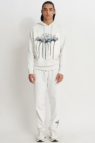 White French Terry Printed Hoodie by No Grey Area