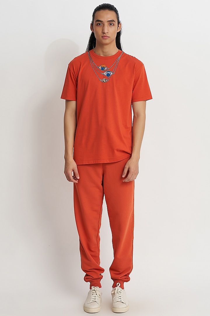 Terracotta Supema Cotton Embroidered T-shirt by No Grey Area