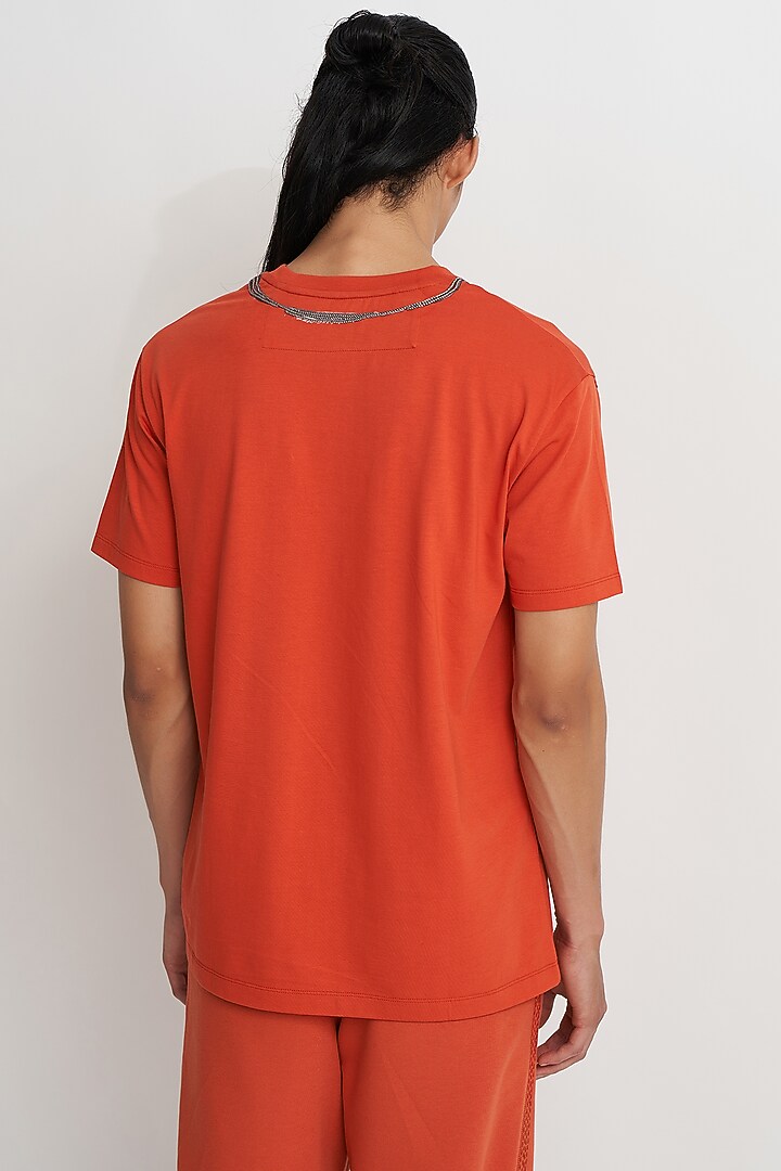 Terracotta Supema Cotton Embroidered T-shirt by No Grey Area at Pernia's Pop Up Shop