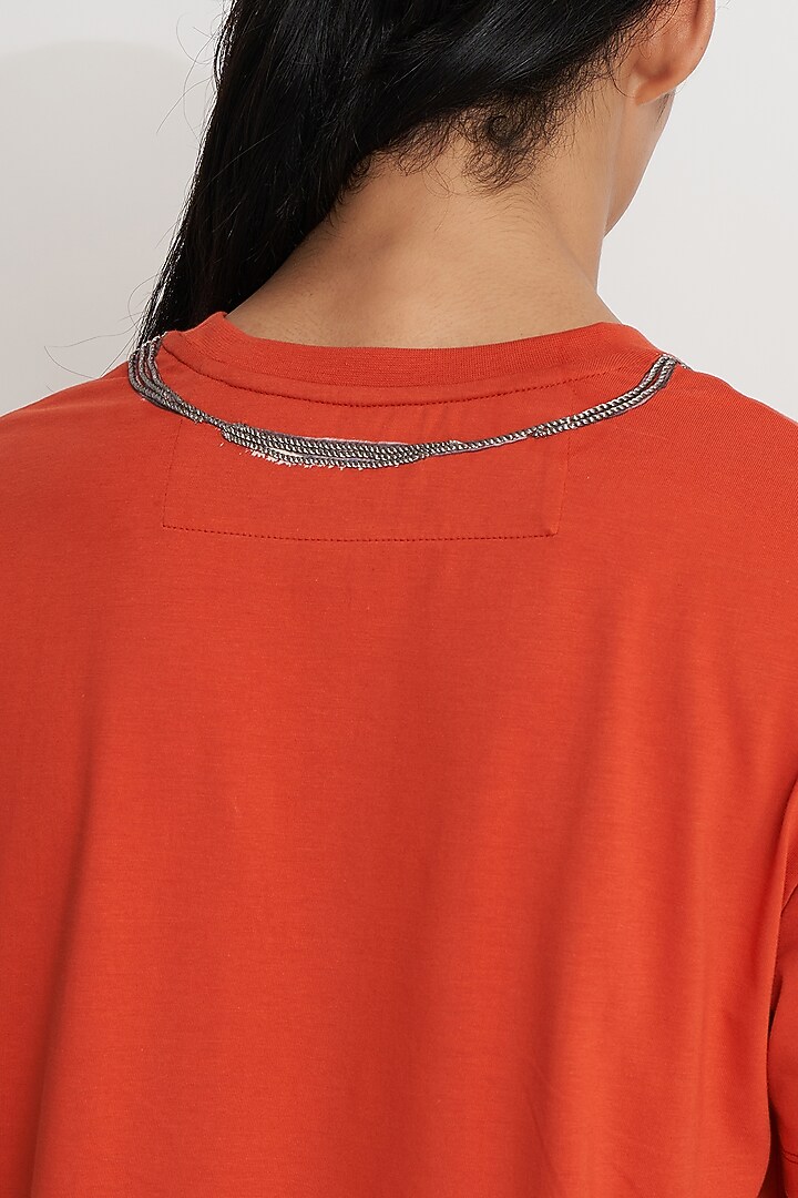 Terracotta Supema Cotton Embroidered T-shirt by No Grey Area at Pernia's Pop Up Shop