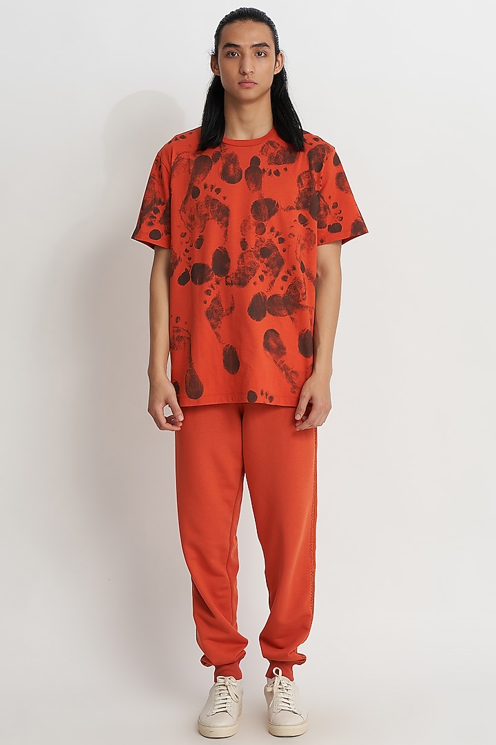 Terracotta Supema Cotton Printed T-shirt by No Grey Area