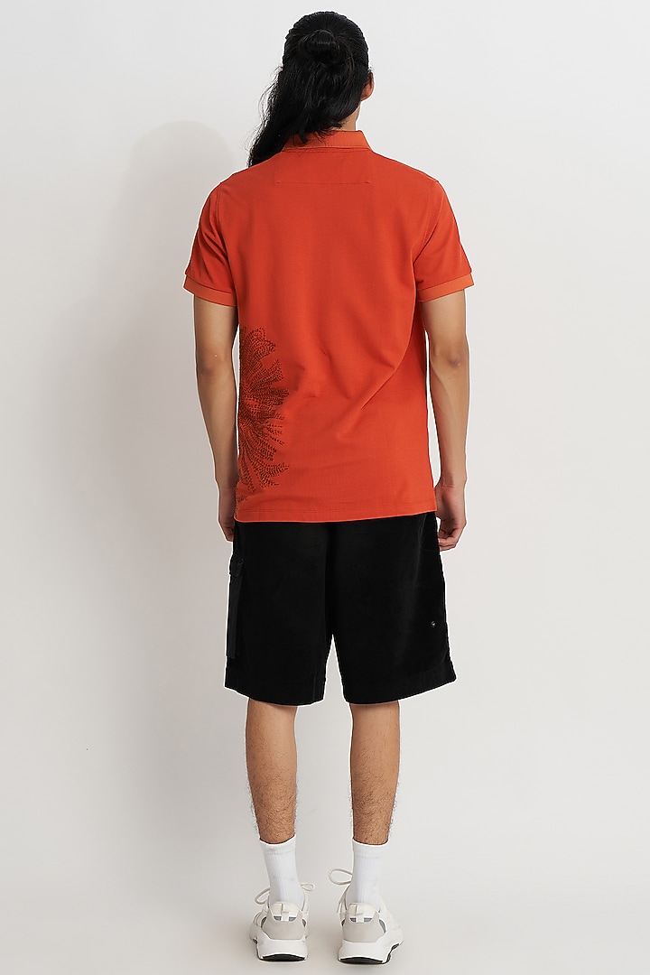 Terracotta Pique Supema Cotton Embroidered Polo T-Shirt by No Grey Area at Pernia's Pop Up Shop