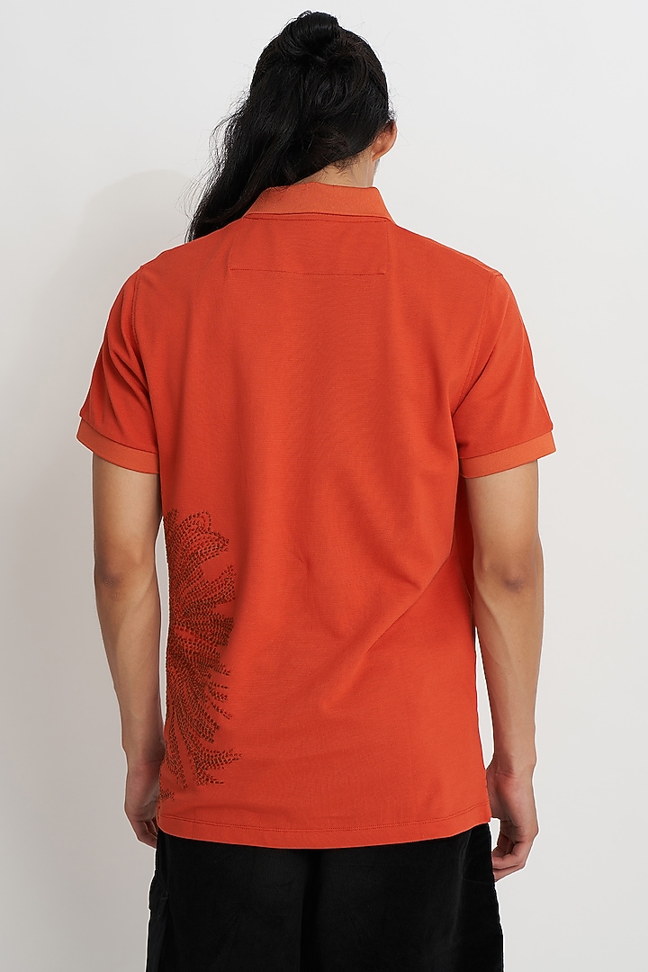 Terracotta Pique Supema Cotton Embroidered Polo T-Shirt by No Grey Area at Pernia's Pop Up Shop
