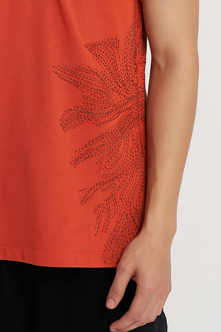 Terracotta Pique Supema Cotton Embroidered Polo T-Shirt by No Grey Area at Pernia's Pop Up Shop