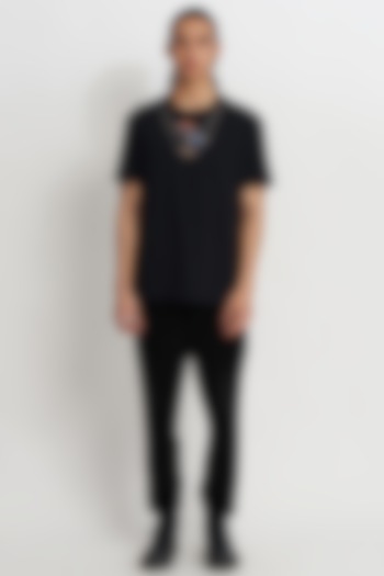 Black Supema Cotton Embroidered T-Shirt by No Grey Area