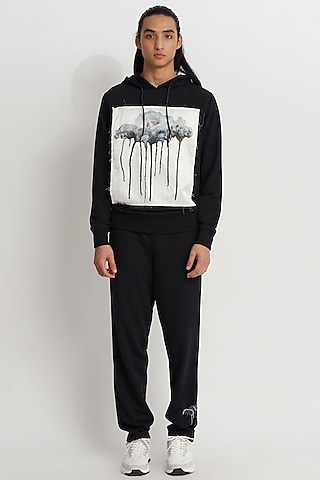 Black French Terry Printed Hoodie by No Grey Area