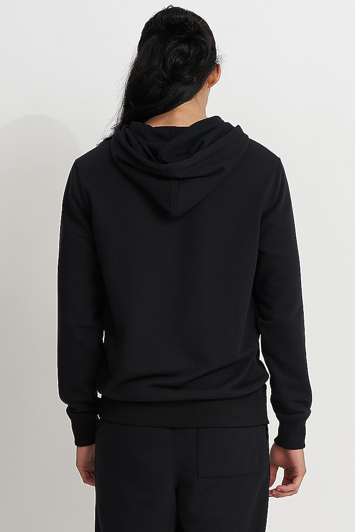 Black French Terry Printed Hoodie by No Grey Area at Pernia's Pop Up Shop