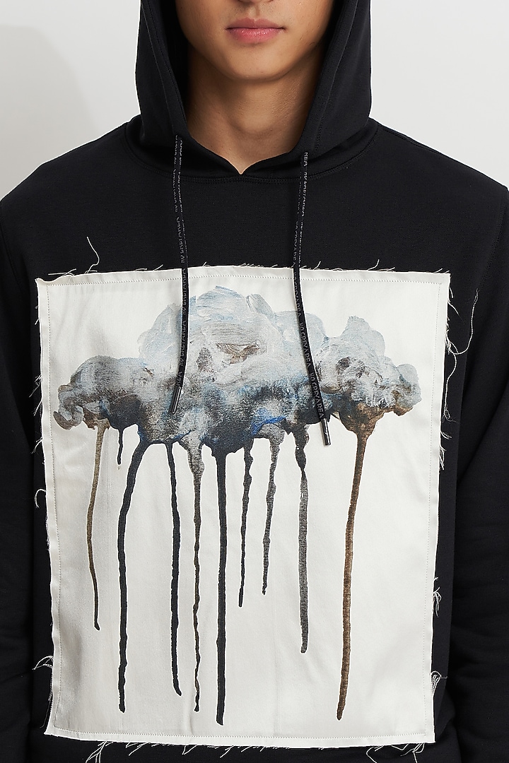 Black French Terry Printed Hoodie by No Grey Area at Pernia's Pop Up Shop