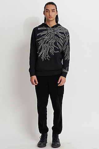 Black French Terry Hand Embroidered Hoodie by No Grey Area