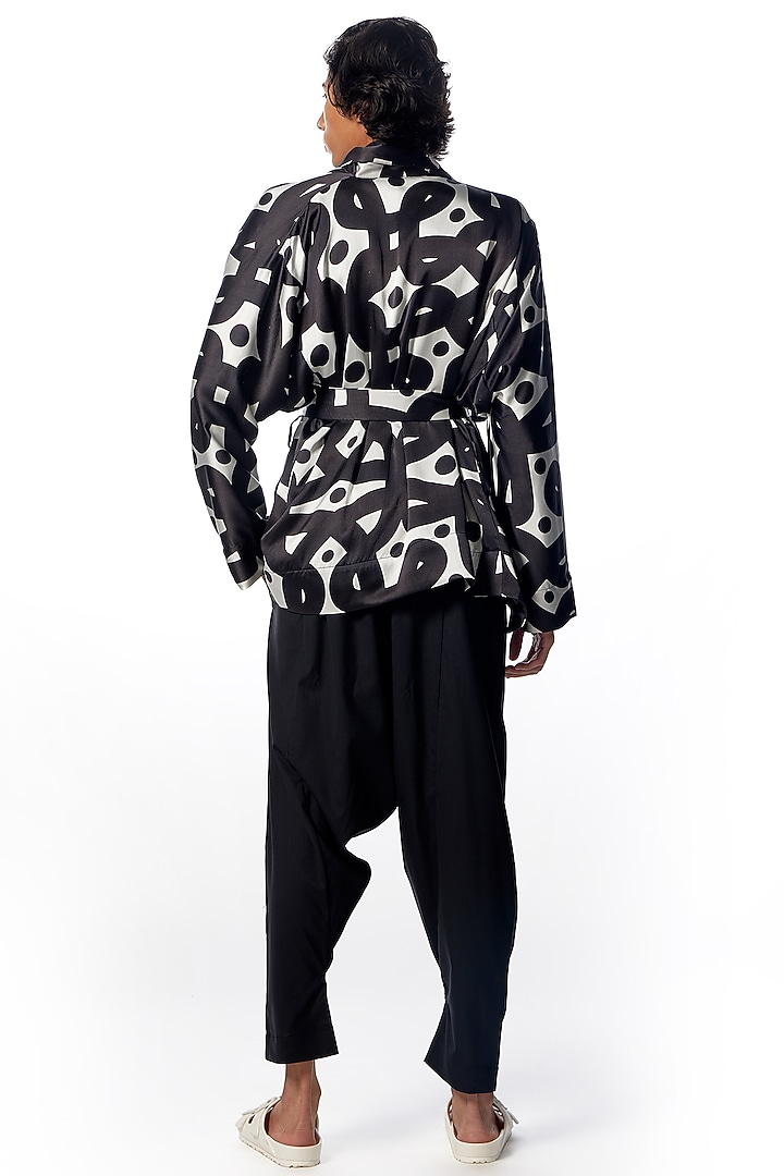 Black Crepe Printed Robe Jacket by No Grey Area at Pernia's Pop Up Shop