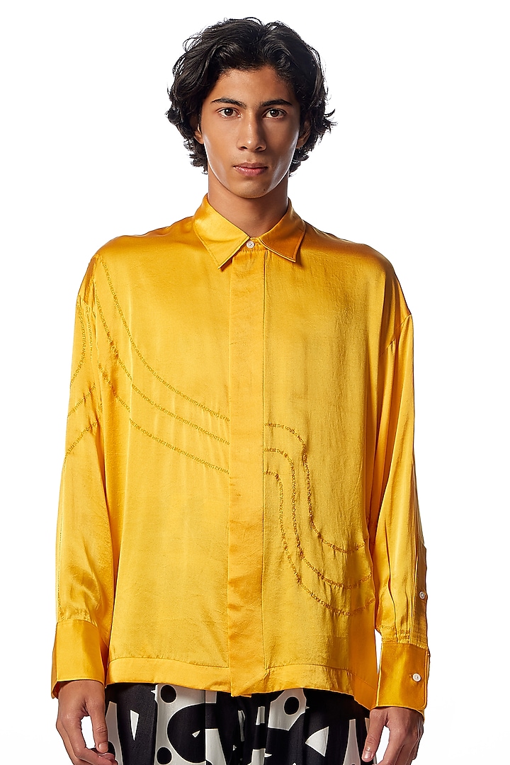 Saffron Silk Embroidered Oversized Shirt by No Grey Area