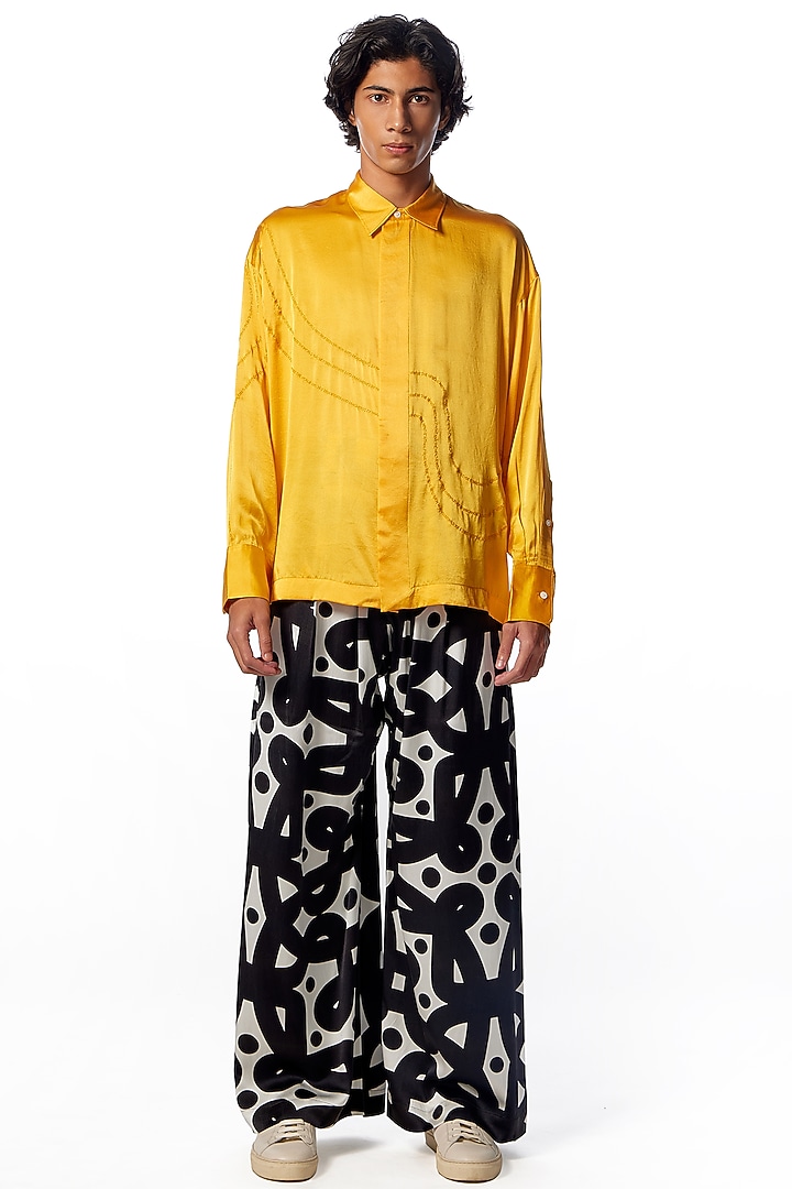 Saffron Silk Embroidered Oversized Wedding Shirt by No Grey Area at Pernia's Pop Up Shop