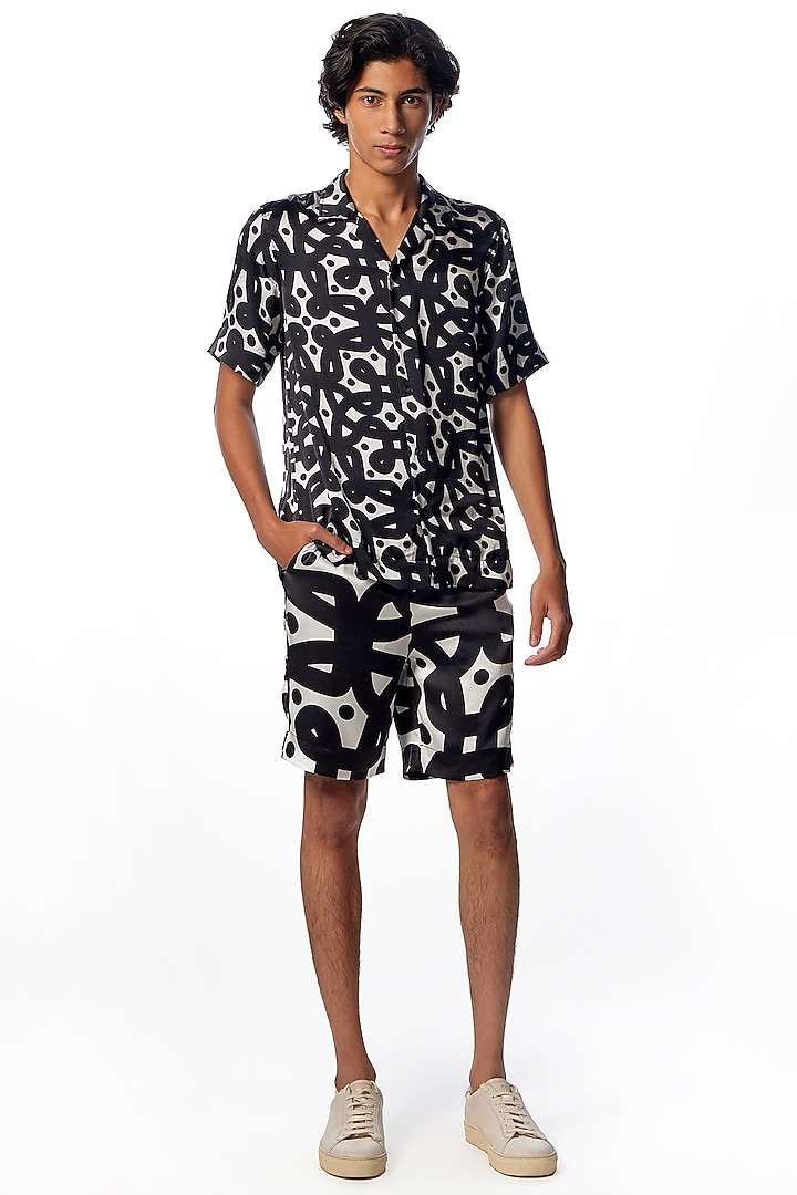 Black & White Bemberg Printed Party Wear Shirt by No Grey Area at Pernia's Pop Up Shop