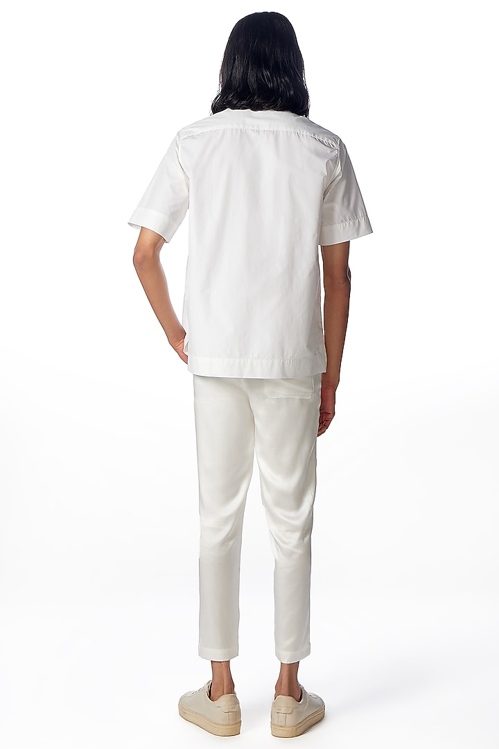White Cotton Poplin Printed Party Wear Shirt by No Grey Area at Pernia's Pop Up Shop