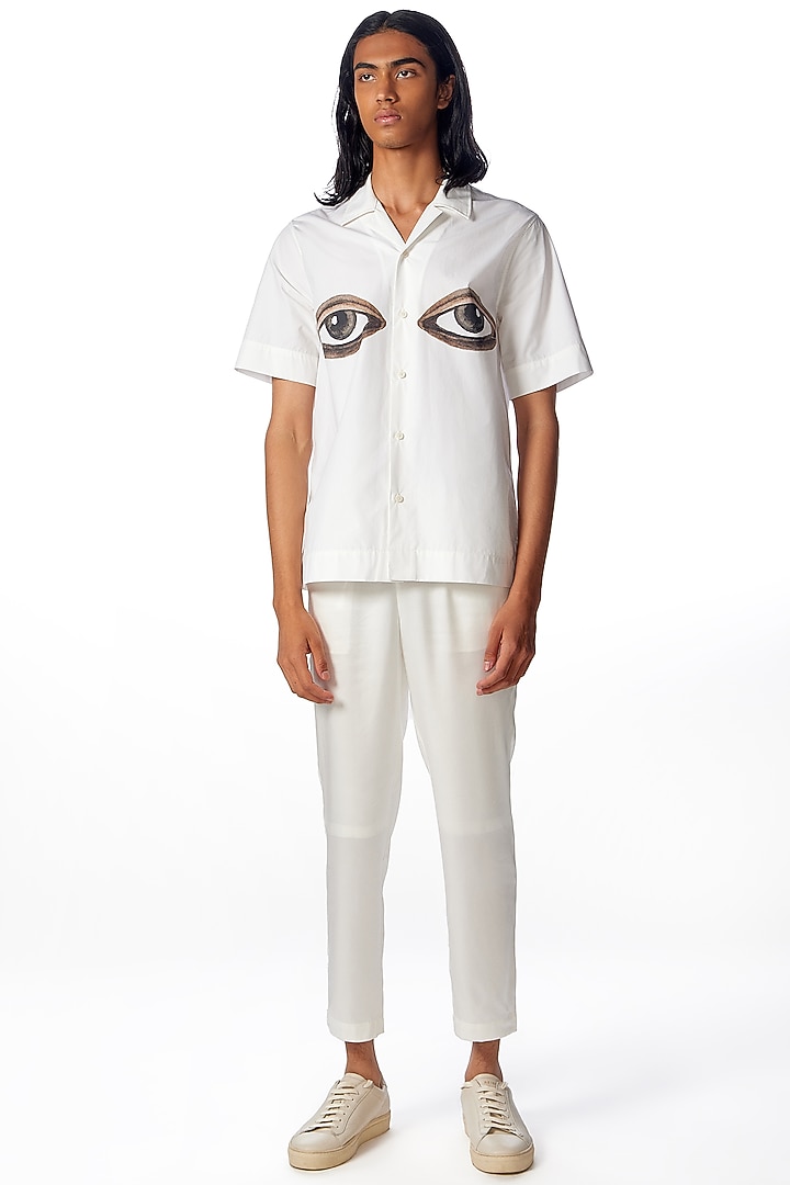 White Cotton Poplin Printed Party Wear Shirt by No Grey Area at Pernia's Pop Up Shop