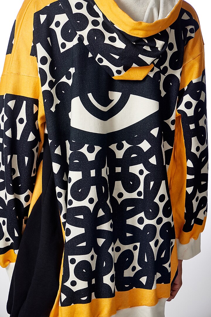 Black Cotton & Polyester Printed Hoodie by No Grey Area at Pernia's Pop Up Shop