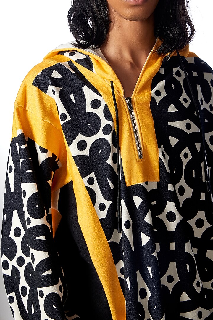 Black Cotton & Polyester Printed Hoodie by No Grey Area at Pernia's Pop Up Shop