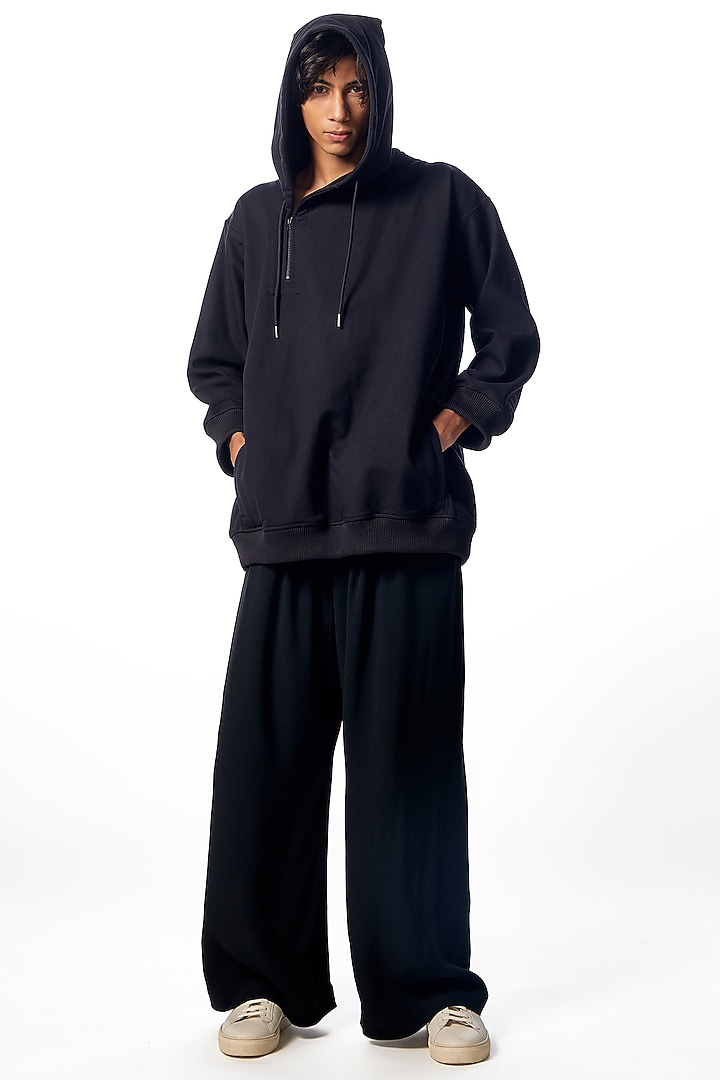 Black Cotton & Polyester Hand Embroidered Hoodie by No Grey Area at Pernia's Pop Up Shop