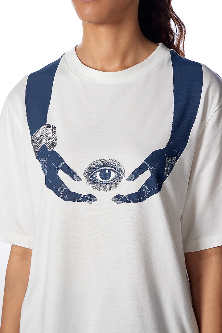 White Supima Cotton Printed T-Shirt by No Grey Area at Pernia's Pop Up Shop