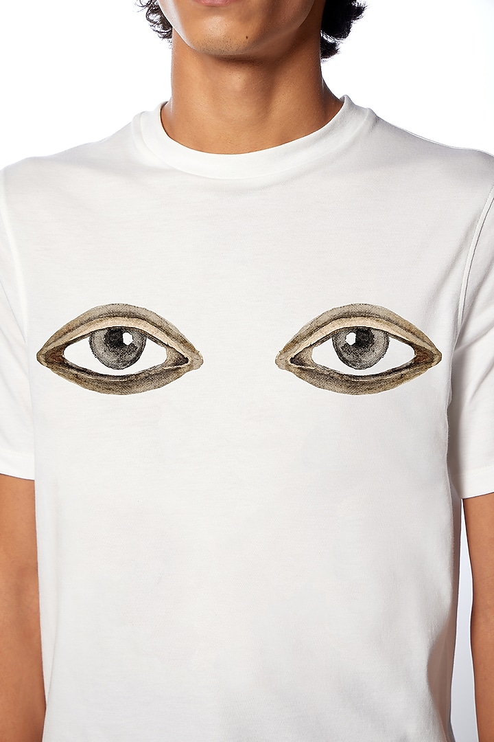 White Supima Cotton Printed T-Shirt by No Grey Area at Pernia's Pop Up Shop