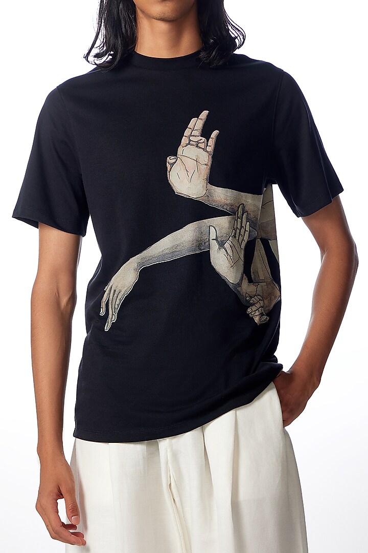 Black Supima Cotton Printed T-Shirt by No Grey Area at Pernia's Pop Up Shop