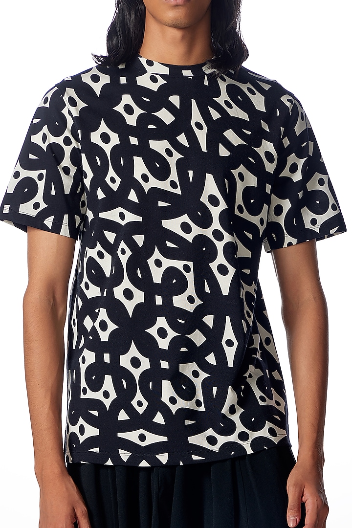 Black Supima Cotton Printed T-Shirt by No Grey Area at Pernia's Pop Up Shop