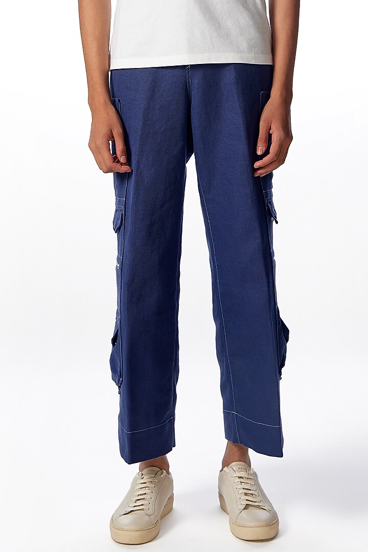 Indigo Linen & Cotton Trousers by No Grey Area at Pernia's Pop Up Shop