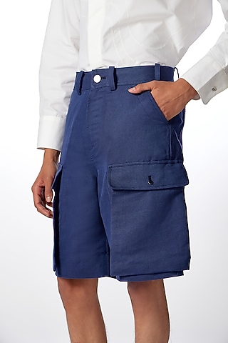 Indigo Linen & Cotton Shorts by No Grey Area