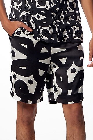 Black & White Silk Printed Shorts by No Grey Area