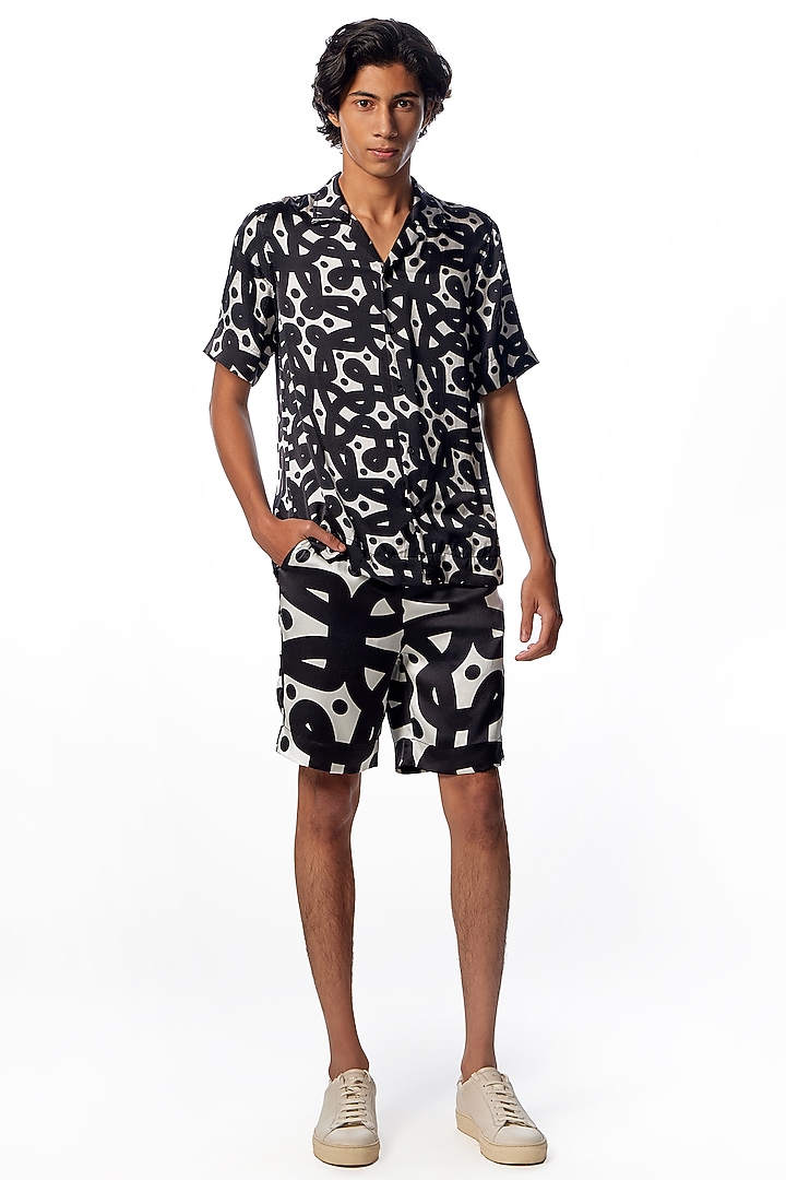 Black & White Silk Printed Shorts by No Grey Area at Pernia's Pop Up Shop
