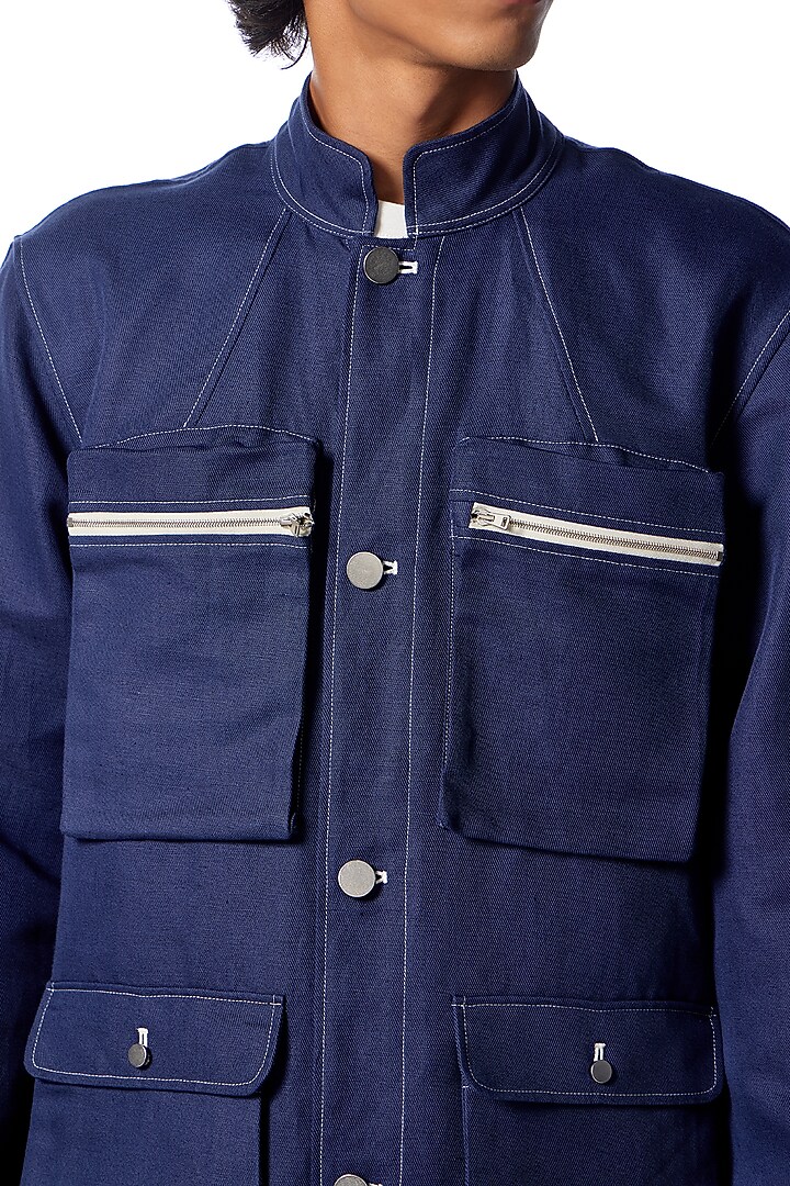 Indigo Linen & Cotton Caban Jacket by No Grey Area at Pernia's Pop Up Shop