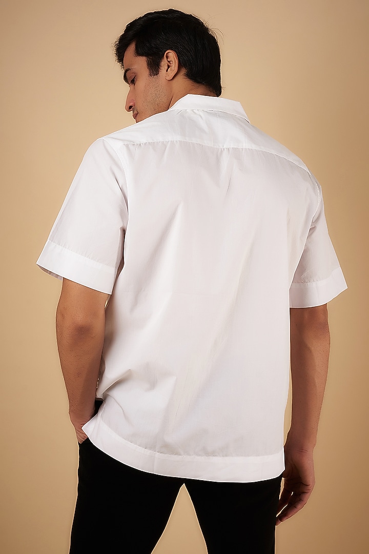 White Cotton Motif Embroidered Party Wear Shirt by No Grey Area at Pernia's Pop Up Shop