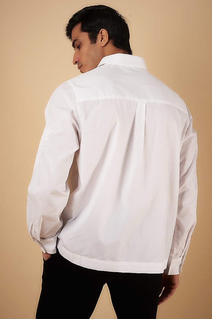 White Cotton Embroidered Party Wear Shirt by No Grey Area at Pernia's Pop Up Shop