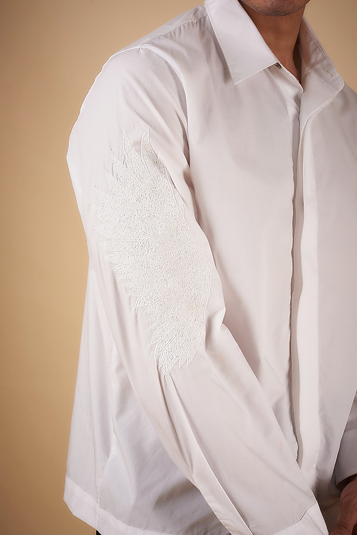 White Cotton Embroidered Party Wear Shirt by No Grey Area at Pernia's Pop Up Shop