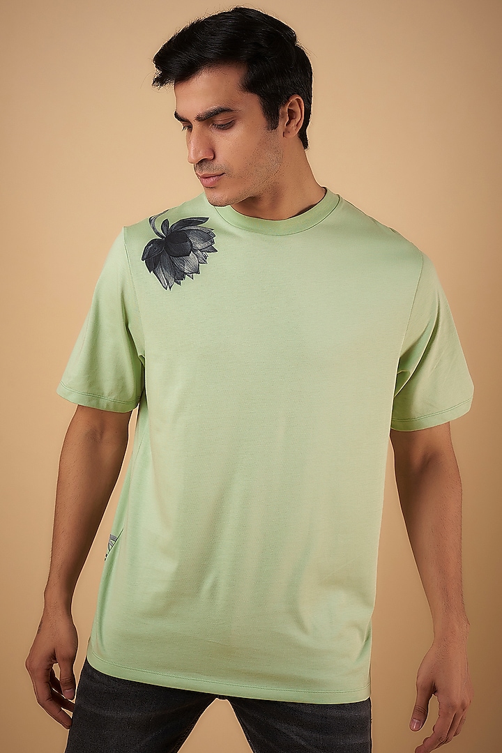Celadon Green Supima Cotton Printed T-Shirt by No Grey Area