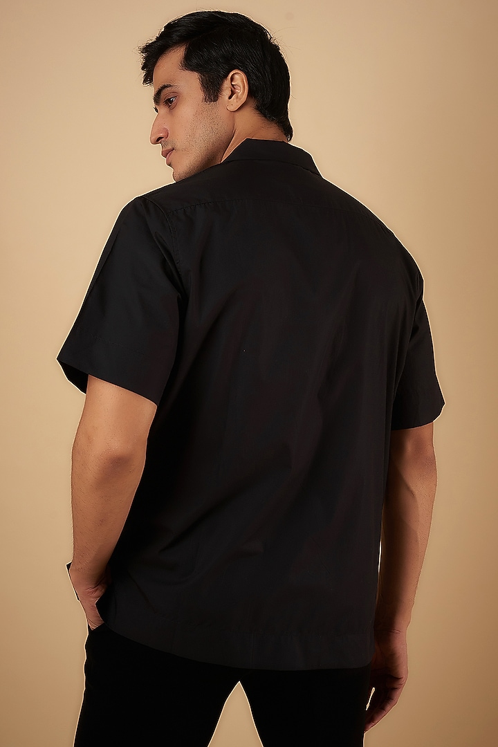 Black Cotton Embroidered Party Wear Shirt by No Grey Area at Pernia's Pop Up Shop