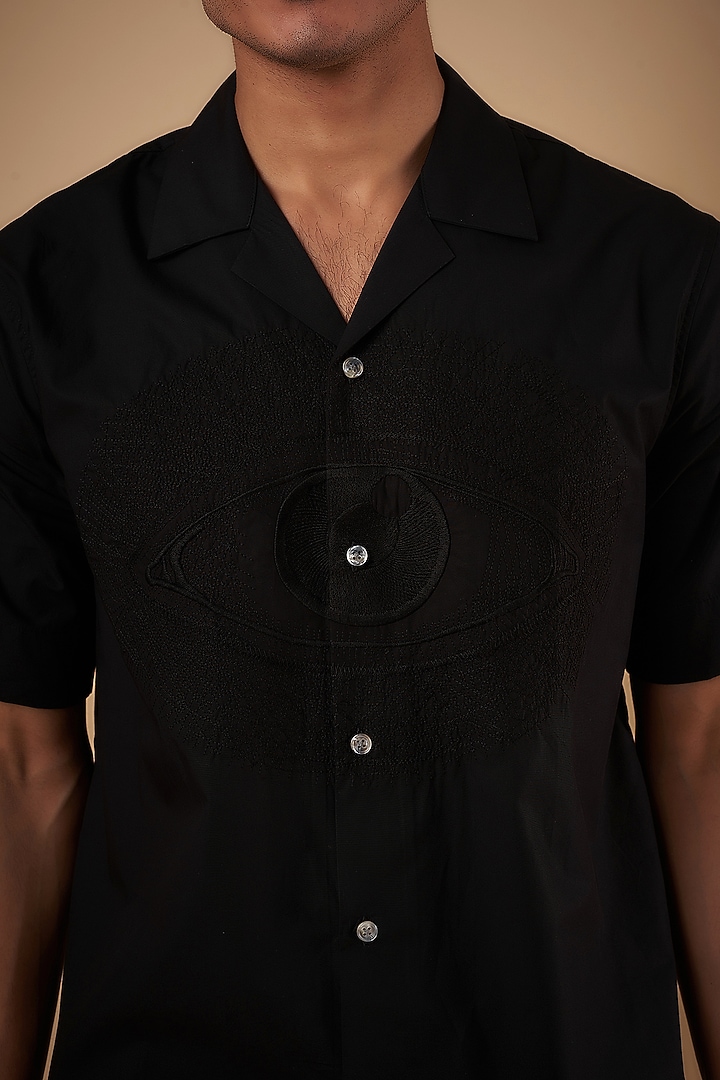Black Cotton Embroidered Party Wear Shirt by No Grey Area at Pernia's Pop Up Shop