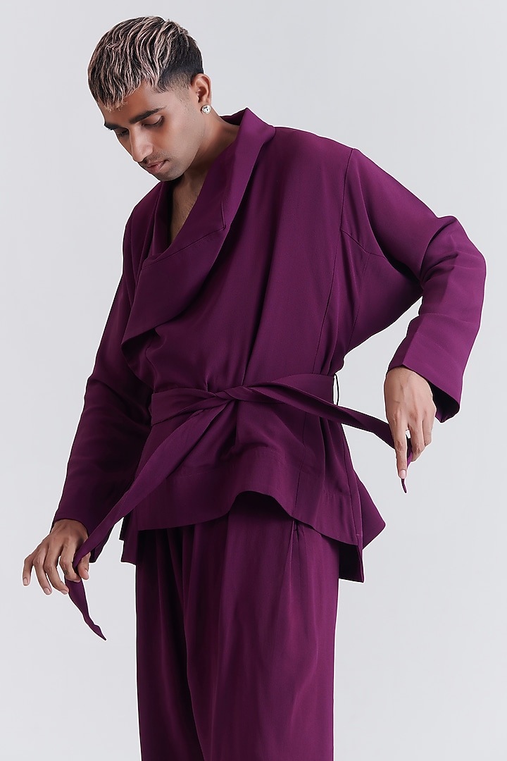 Dark Purple Crepe Robe Jacket by No Grey Area
