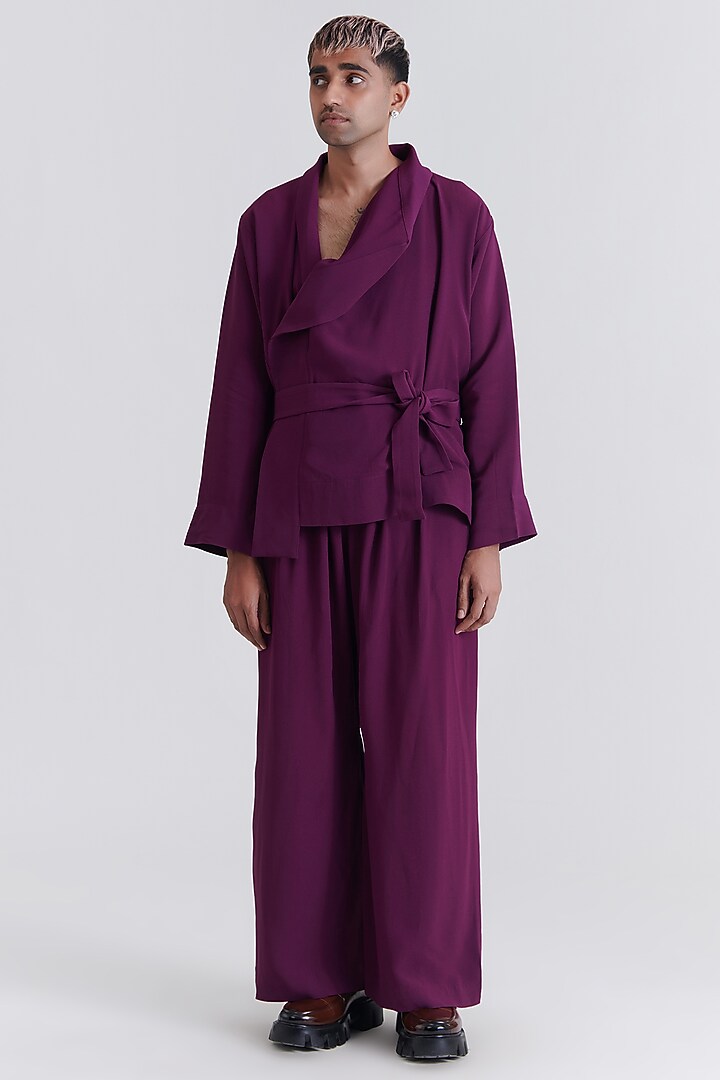 Dark Purple Crepe Robe Jacket by No Grey Area at Pernia's Pop Up Shop