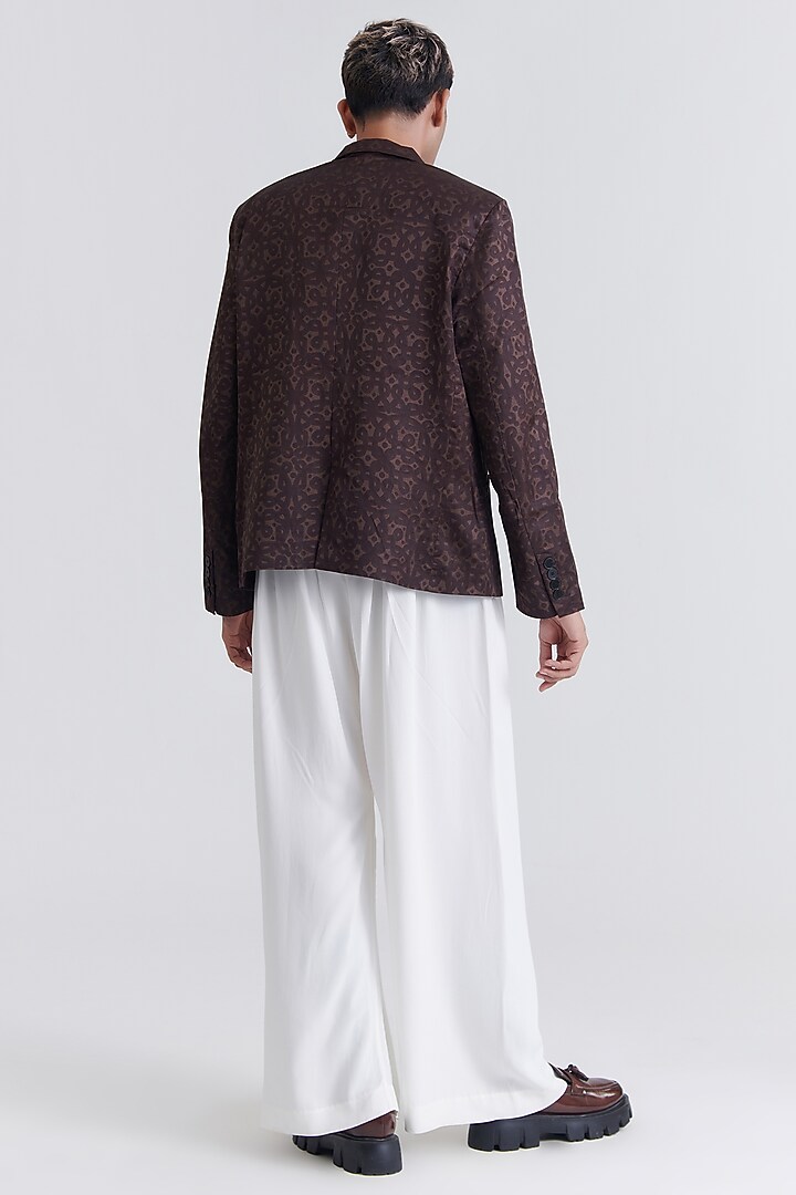 Brown Silk Suiting Block Printed Blazer by No Grey Area at Pernia's Pop Up Shop