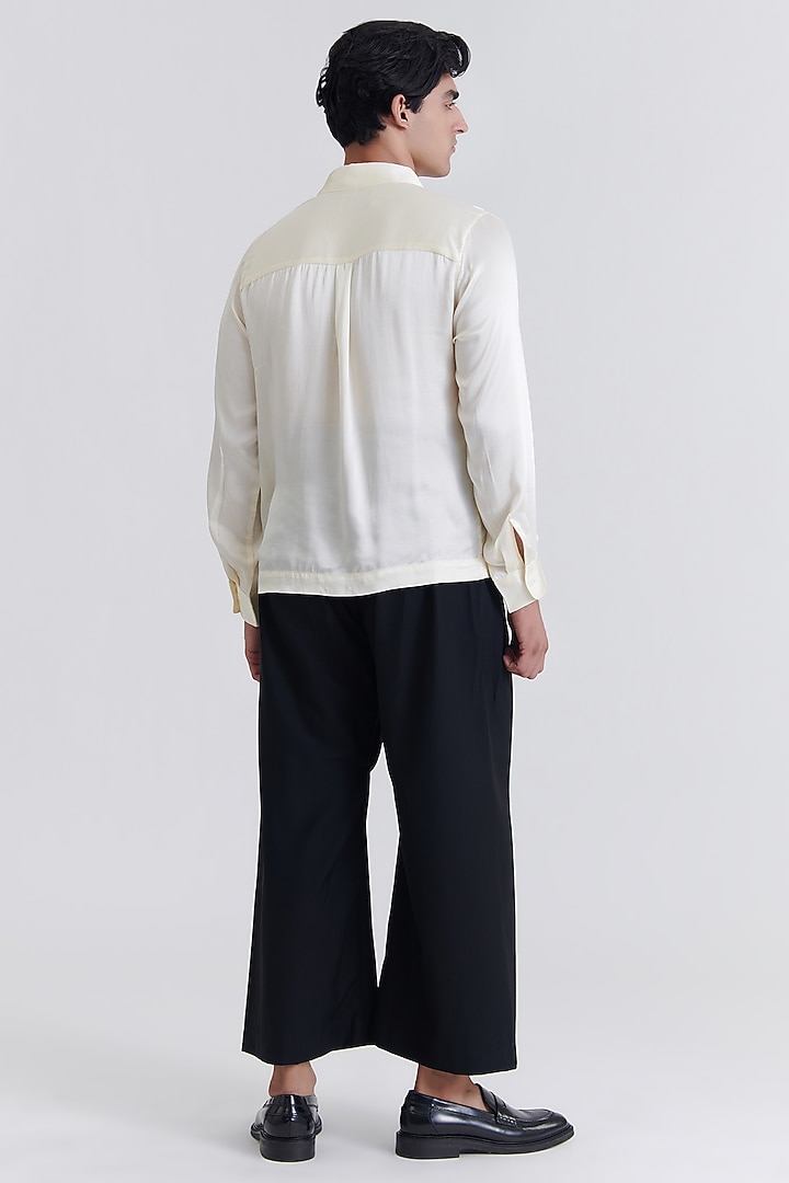Off-White Silk Satin Embroidered Party Wear Shirt by No Grey Area at Pernia's Pop Up Shop