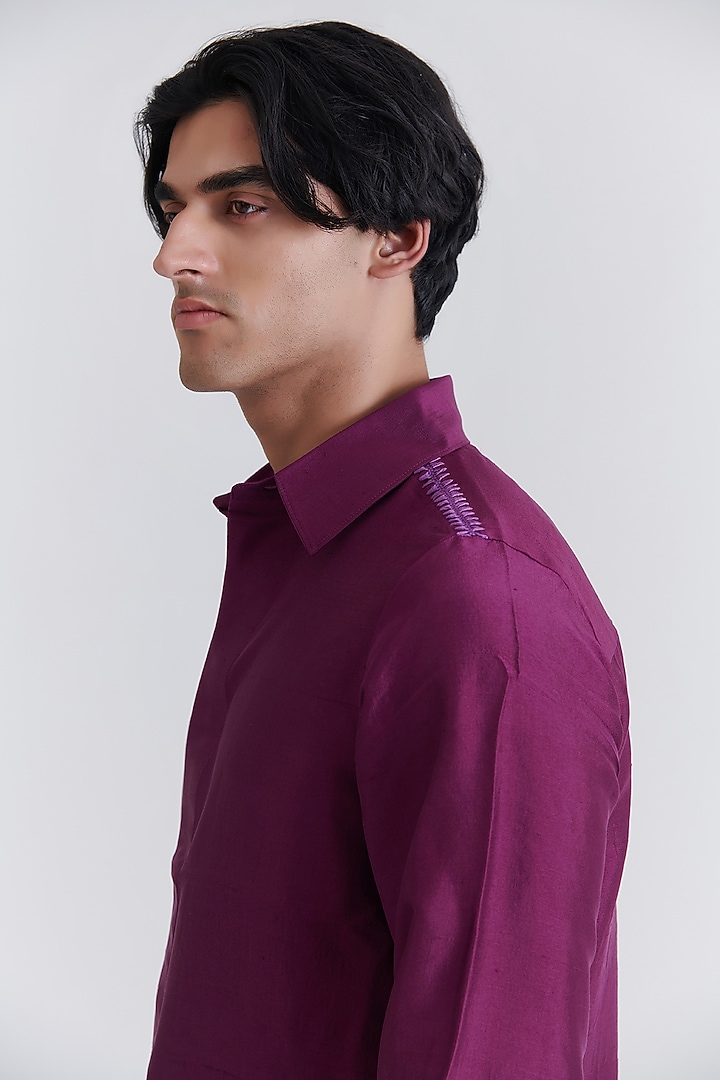 Dark Purple Silk Hand Embroidered Party Wear Shirt by No Grey Area at Pernia's Pop Up Shop