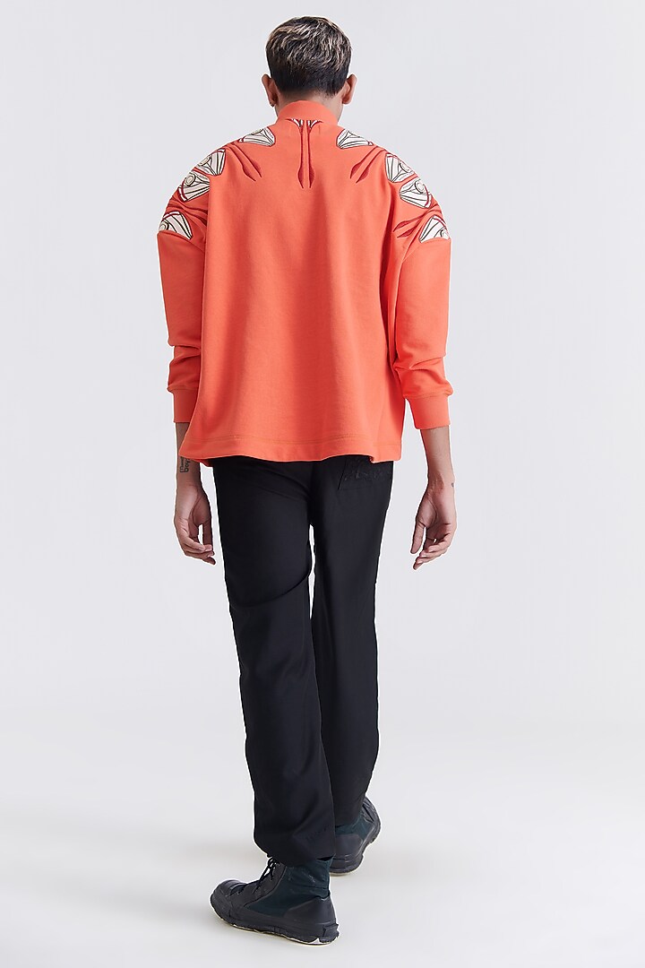 Pumpkin Orange Cotton Embroidered Sweatshirt by No Grey Area at Pernia's Pop Up Shop