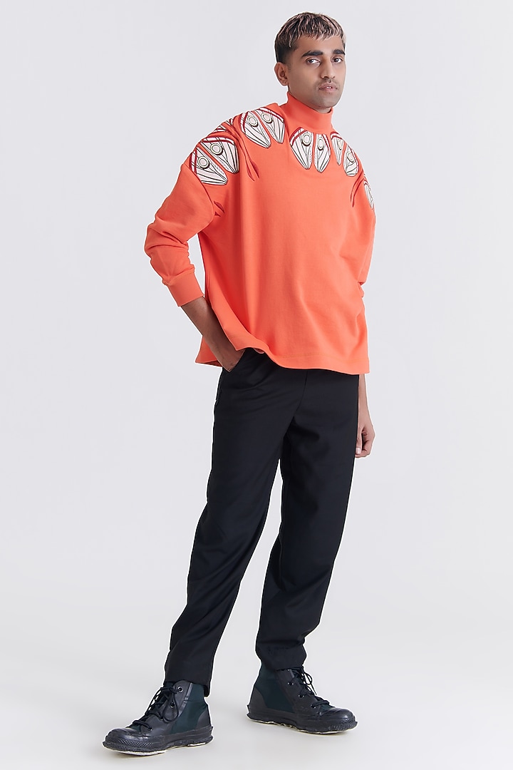 Pumpkin Orange Cotton Embroidered Sweatshirt by No Grey Area at Pernia's Pop Up Shop