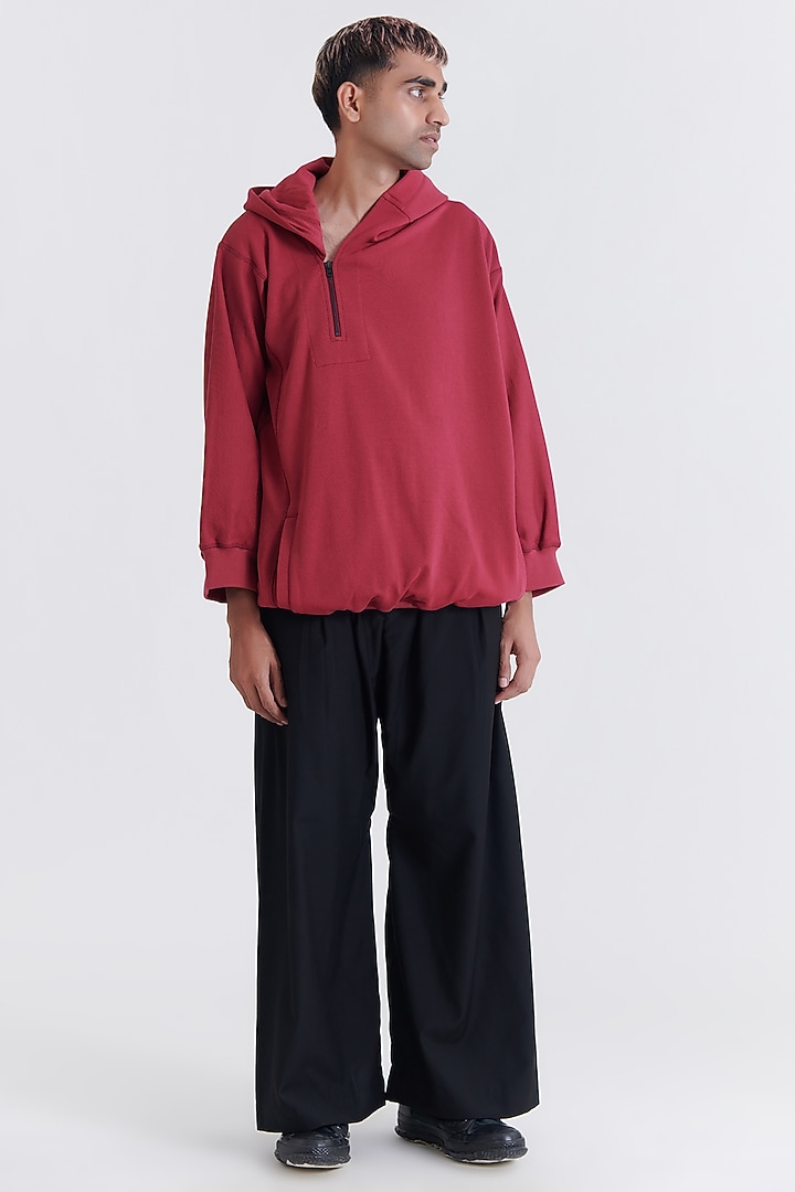 Tibetan Red Cotton Embroidered Hoodie by No Grey Area at Pernia's Pop Up Shop