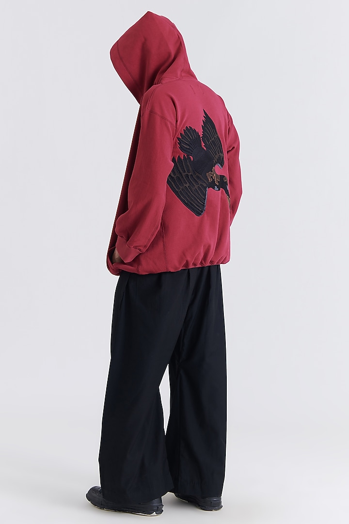 Tibetan Red Cotton Embroidered Hoodie by No Grey Area at Pernia's Pop Up Shop